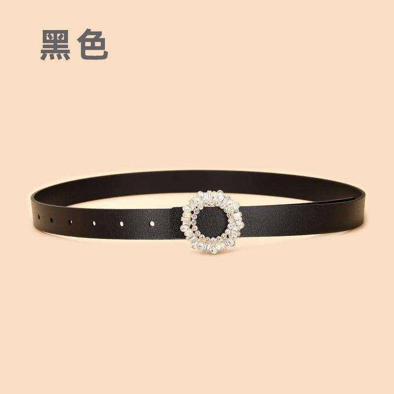 Ladies Belt With Crystal Diamond Square Buckle Decorative Belt Women'S Leather Smooth Buckle Belt