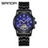 Sanda 7002 Men's Luminous Quartz Watch with Leather Strap & Rotating Starry Sky Dial