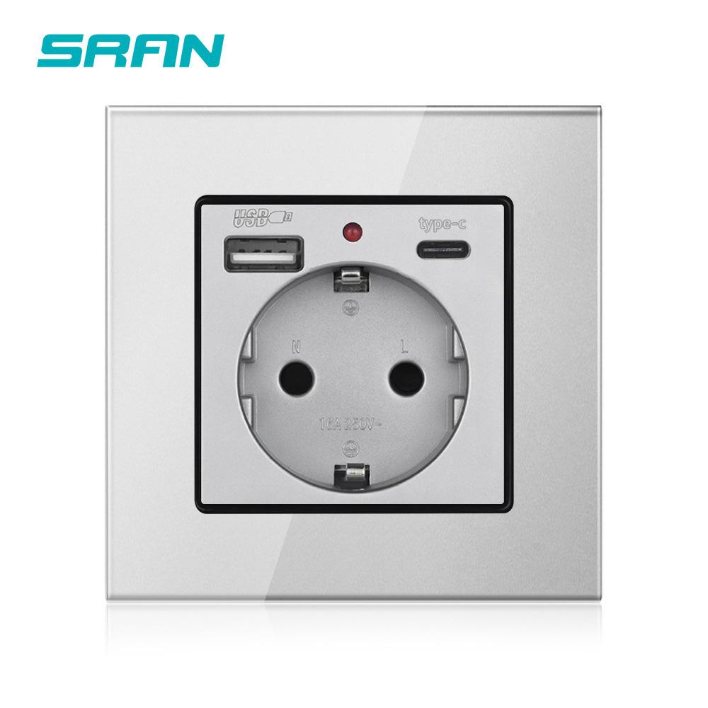 Bseed Europe Russia 16A Wall Power Socket White Black Grey Gold Crystal Glass Panel Plug Electrical Outlet for Home Improvemet