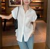 Kochi Rain Dew Asahara linen short-sleeved shirt for women, summer loose lapel-neck commuter linen shirt