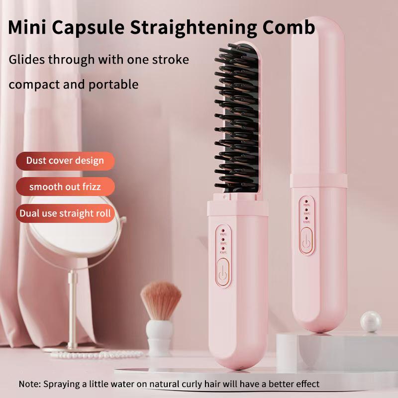 Mini Portable Hair Straightening Comb 2 in 1 Straight Curling Anti Frizz Easy to Carry Travel Friendly Hair Styling Accessory