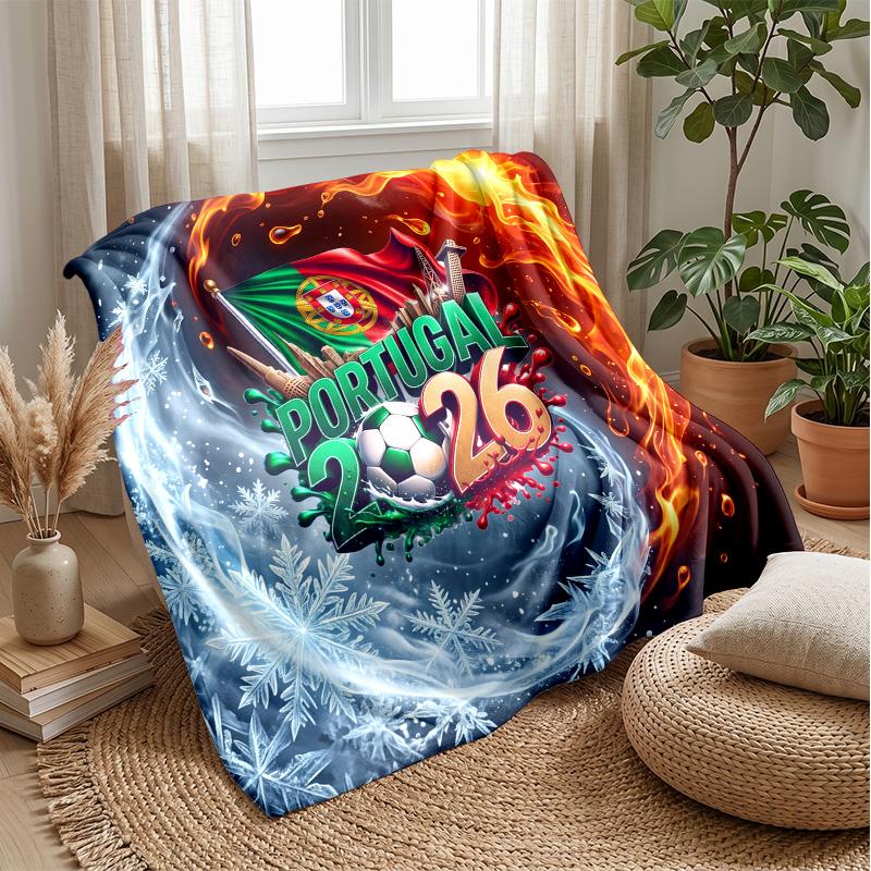 Portugal Football Printed Flannel Blanket Skin Friendly Warm Decorative Throw for Indoor Couch Bed Daily Use