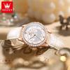 OLEVS Women's Watch Full Diamond Luxury Original Quartz Wrist Watch for Woman Fashion Leather Strap Waterproof Ladies Watch 3715