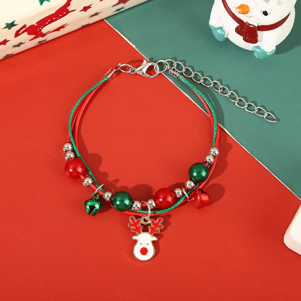 Hand-Woven Christmas Reindeer & Santa Claus Adjustable Bracelet with Snowflake & Bell Charms