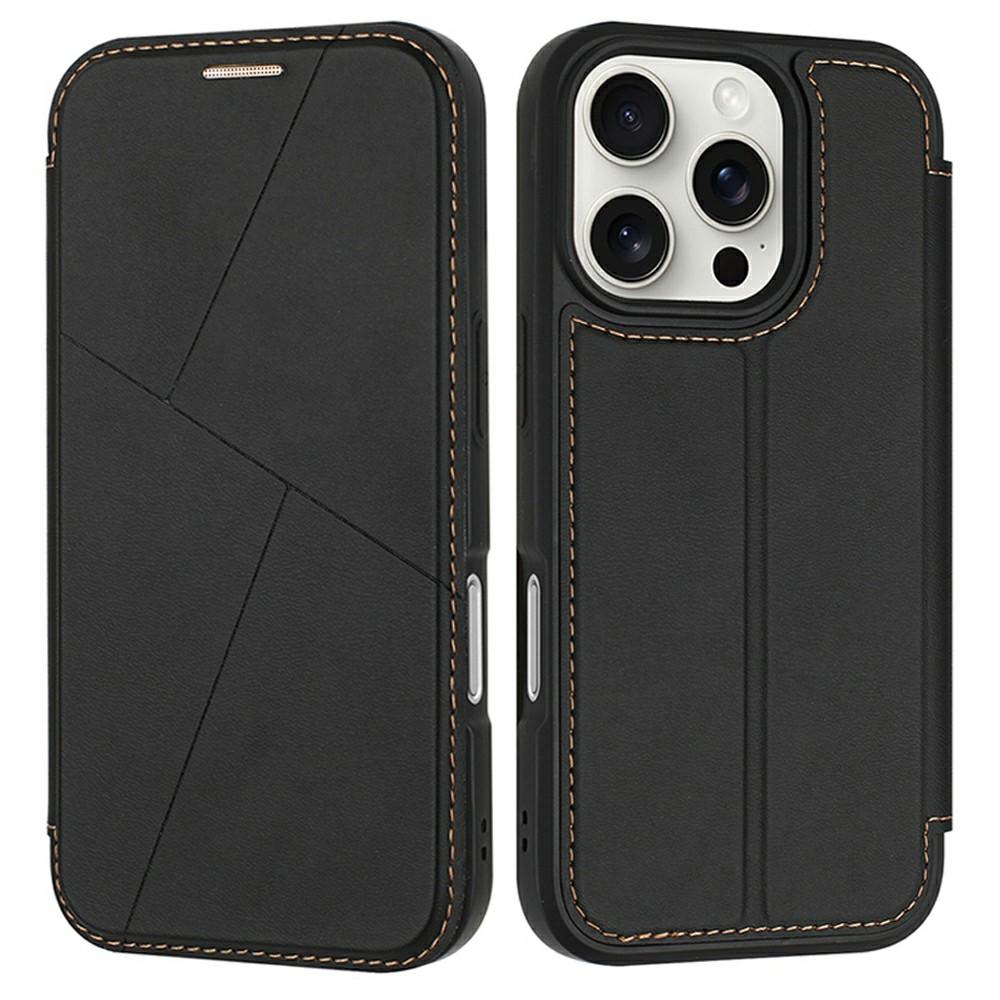 

For iPhone 16 Pro Case Magnetic Closure Card Slot Leather Flip Phone Cover Black