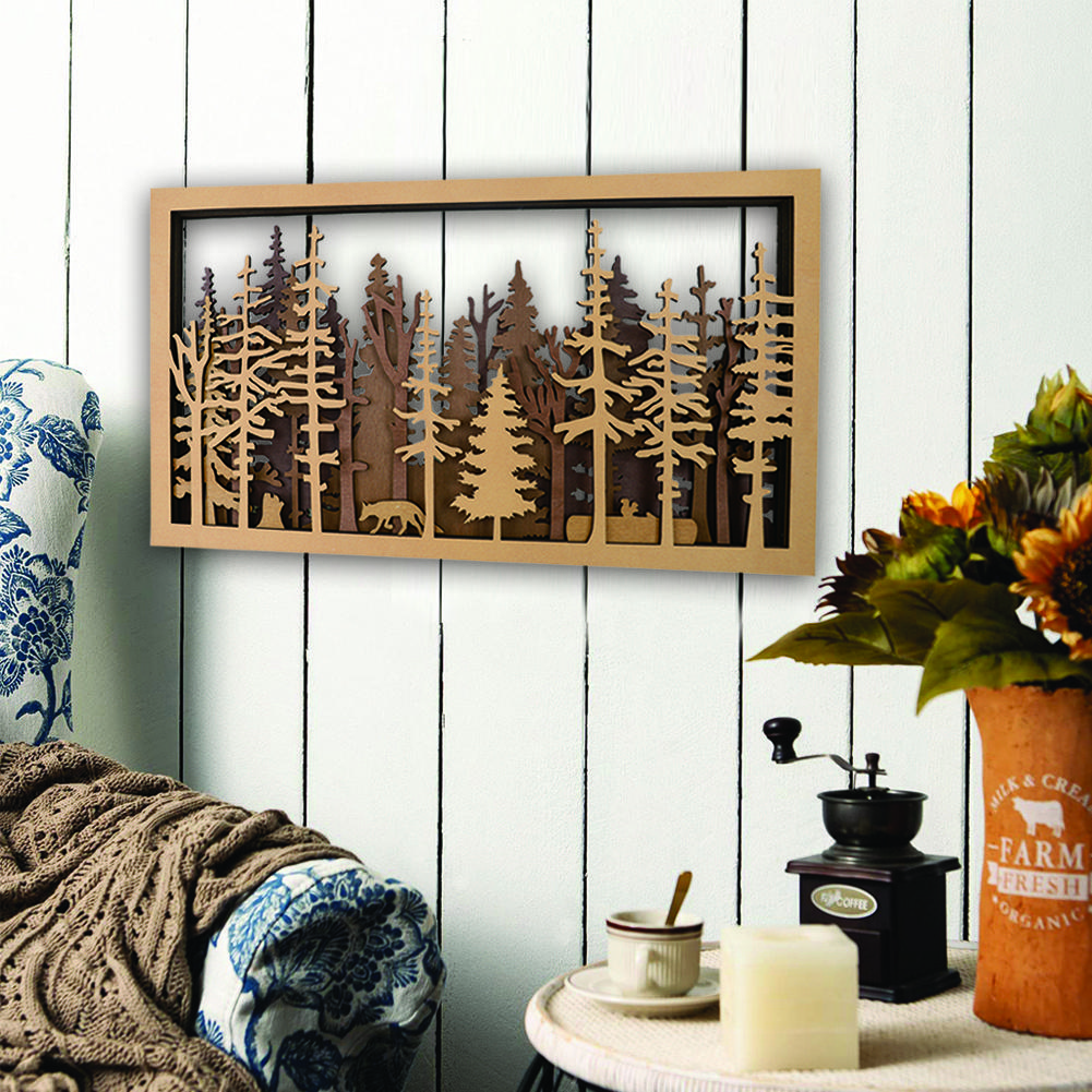 Wooden Forest Ornaments Rural Style Multi-layer Picture Art Bathroom Wall Decor Perfect Gift For Nature Enthusiasts
