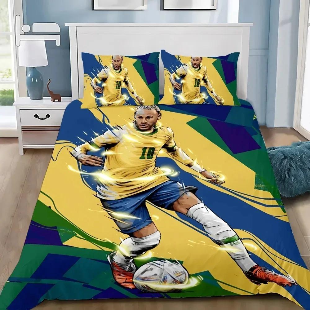 Modisches Fußball-Superstar N-Neymar Bettwäscheset 3D-bedruckter Bettbezug Bettwäscheset Weich King Full Size Bettwäscheset Für Jungen
