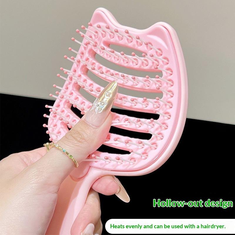 Cute Cat Ear Detangling Hair Brush Self Cleaning Design Soft Massage Bristles For Daily Hair Care Home Travel Use