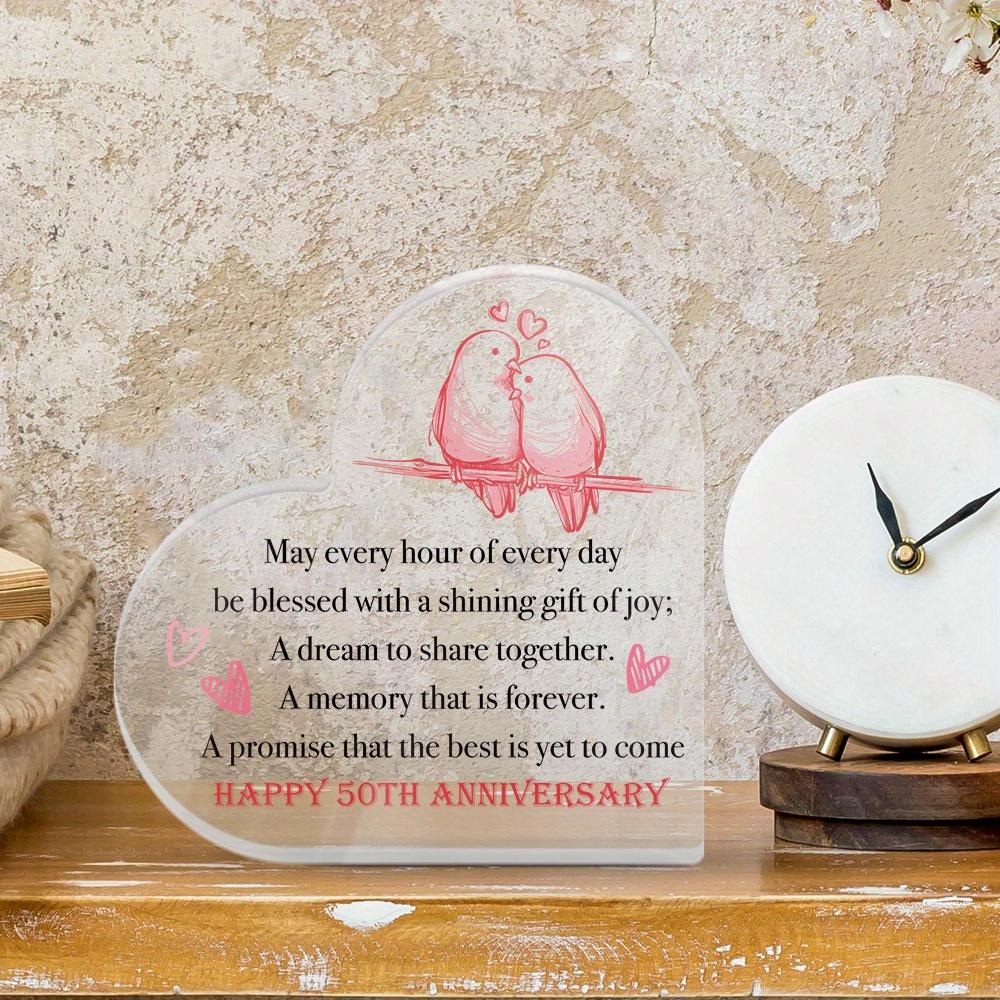 1pc Heart-Shaped Acrylic Anniversary Sign with Romantic Bird Illustration, 'Happy 50th Anniversary' Text, Ideal for Home, Farmhouse