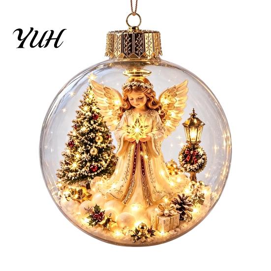 Bulk Decorative Baubles Clear Christmas Ball Ornaments, Acrylic Hanging Decoration with Gingerbread House Small Gifts Reindeer Santa Tree Inside