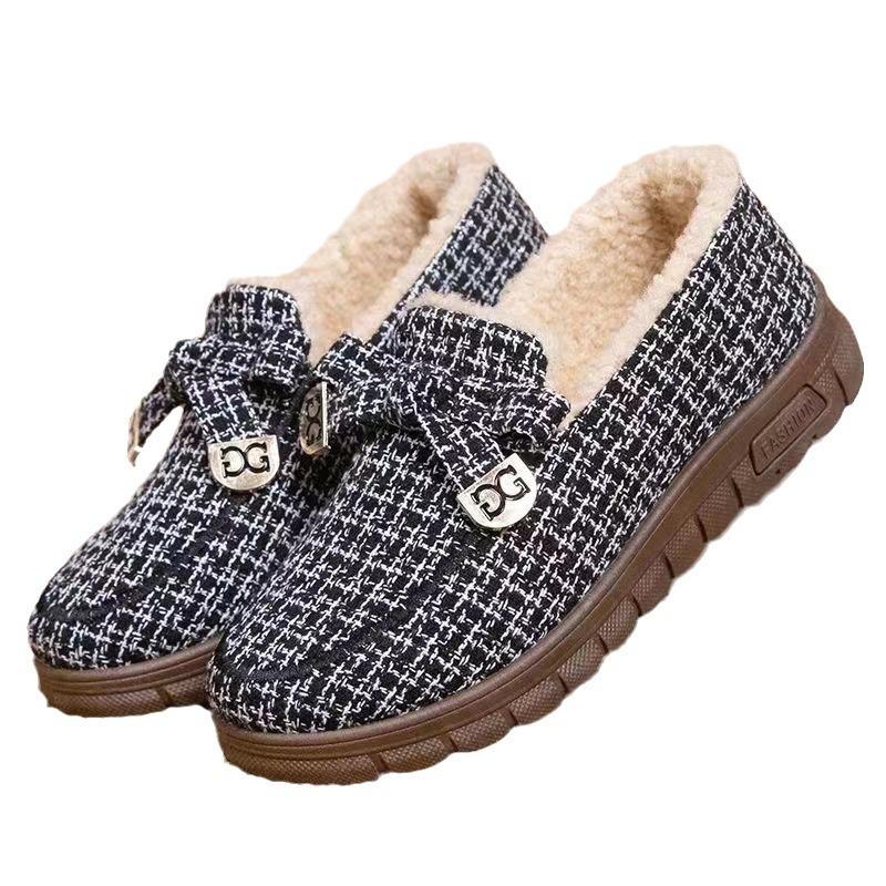 Winter new one-pedal Beijing cloth shoes, piled and thickened warm and non-slip student women's cotton boots