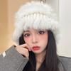 Hat Women's Autumn and Winter Versatile Cute Rabbit Fur Hat Big Head Circumference Shows Small Face 2025 Winter New Fluffy Lazy Hat