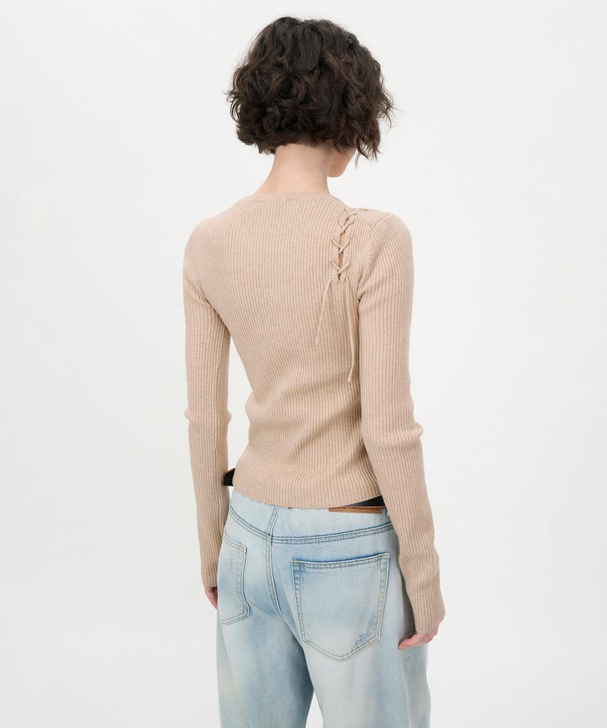 INSILENCE WOMEN Lace-Up Slim Fit Pullover Pink Beige