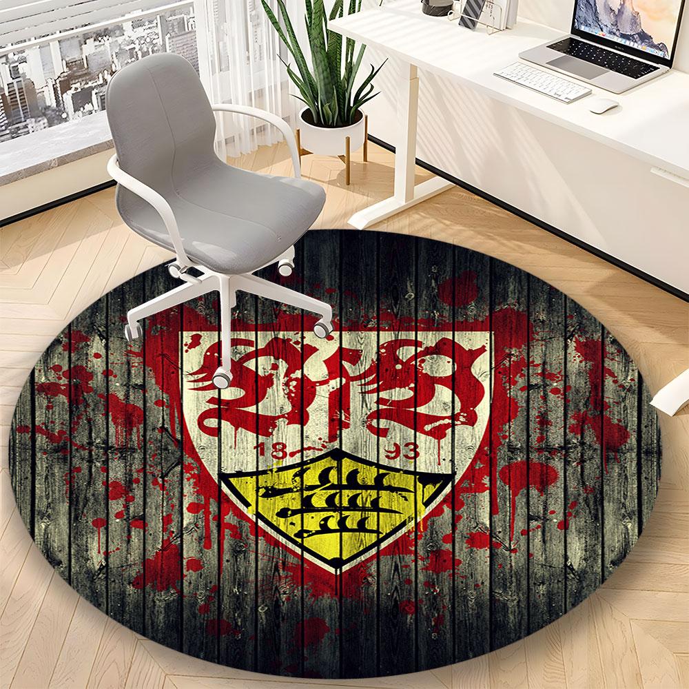 VfB Stuttgart Themed Round Rug – Non-Slip Round Floor Mat – Indoor Home Decor Rug