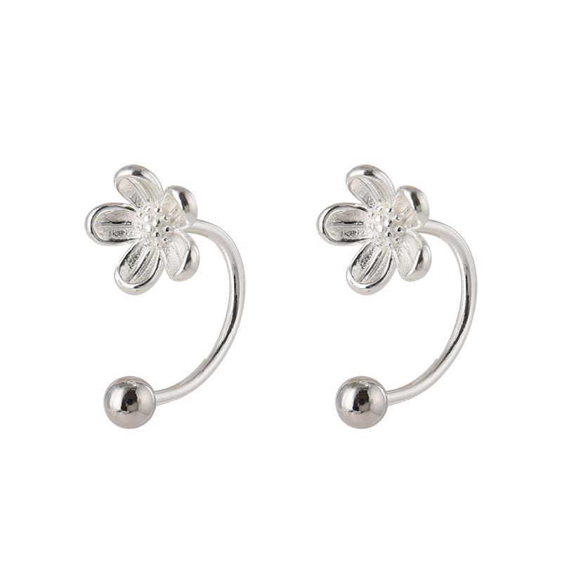 Screw-in Mini Daisy Stud Earrings, Simple Silver Peach Blossom Design for Women