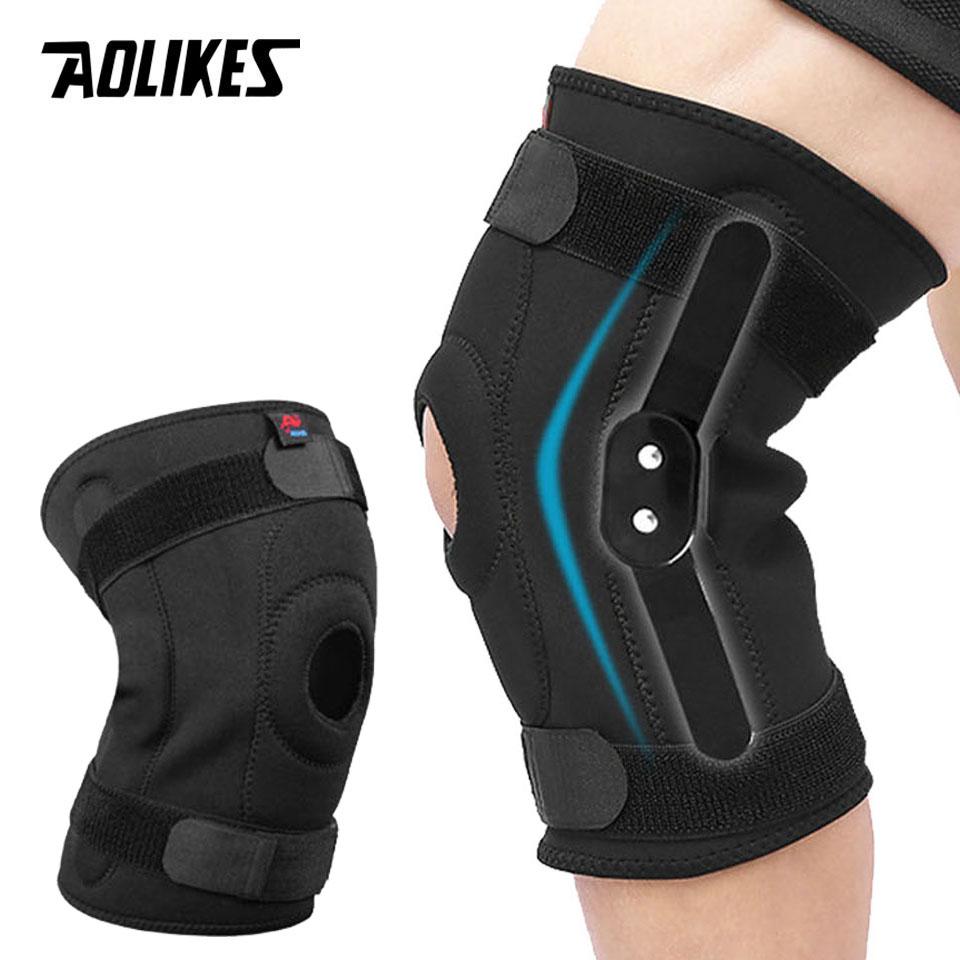 Aolikes 1Pcs Professional Sports Safety Knee Support Brace Patella Knee Pads Hole Sports With Metal Plate Black