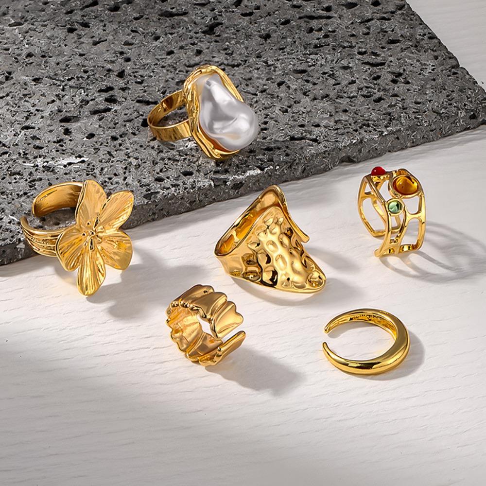 6 Stück/Set Unregelmäßiges Design Übertriebene Ringe Legierung Galvanisiert Barockring Luxus-Accessoires