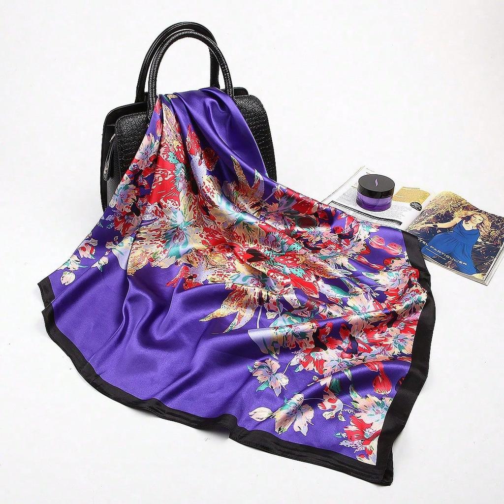 1 Stück Minimalistisches Bedrucktes Satin-Quadratuch, Neue Frühjahrs-Mode-Kopftuch für Damen, Kann als Taillengürtel, Taschendekoration verwendet werden,