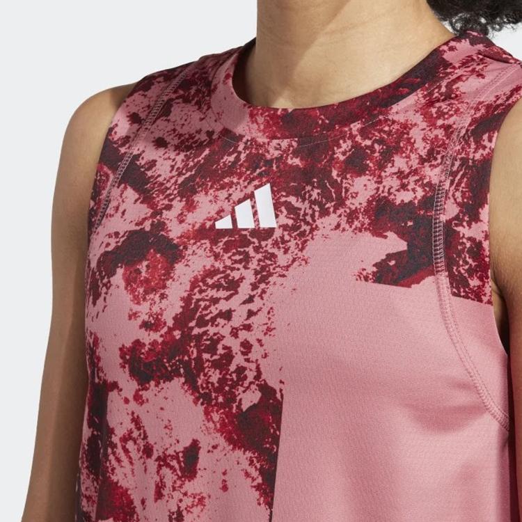 Adidas Tie-Dye Pattern Printed Color Block Round Neck Vest Women Tops Pink HT3628