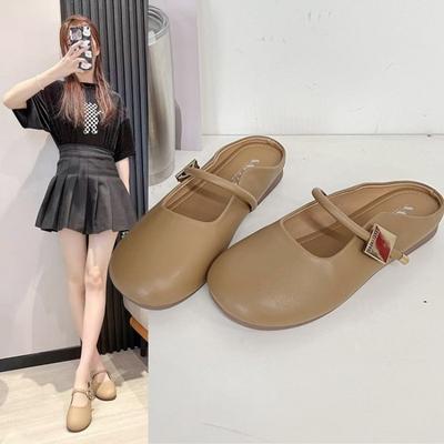 Fashion Baotou Half Slippers for Women Shoes Wearing Summer 2024 New Korean Version Square Headed One Step Lazy Muller Sandals for Women