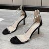 French transparent one-word pearl sandals summer 2025 new fashion versatile comfortable zipper high heels women