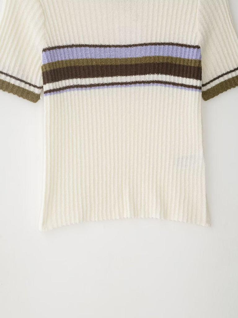 2026 Spring Resort Style Striped Short Sleeve Women's Knitwear