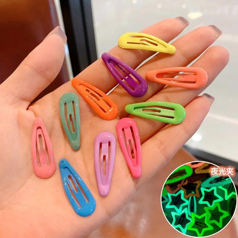 10pcs Colorful Glow in The Dark Star Heart Hairpin BB Snap Clips Luminous Barrettes Girls Hair Grip Kid Headdress Accessories
