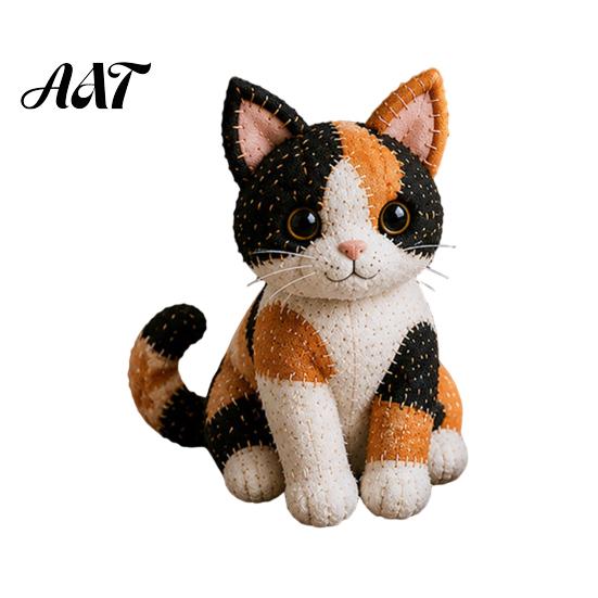 Katzen-Stofftier-Set zum Selbermachen, Patchwork-Kit, Entzückendes Ornament kreieren, 3D-Tier-Nähset mit vorgeschnittenem Stoff, Niedliche Kätzchen-Bastelarbeit für Erwachsene, Anfänger, F beige