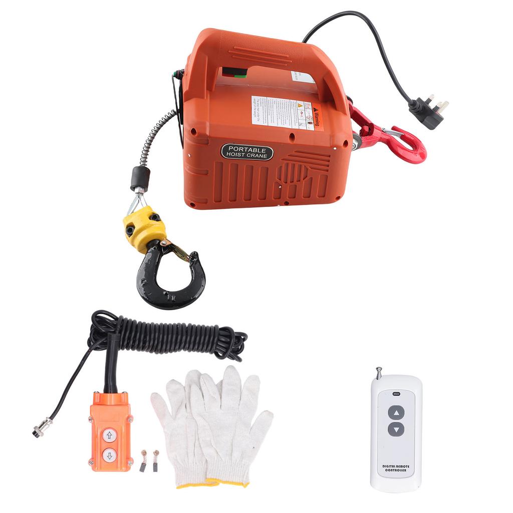 Electric Hoist Portable Power Electric Winch Crane with Remote Control 500KG Capacity 7.6M Maximum Lifting Height 1500W