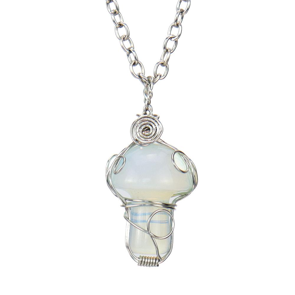 Mushroom Crystal Pendant Necklace for Women Colorful Stone MetalRimmed Mushroom Necklace Teenage Girl GraduationNecklace Jewelry