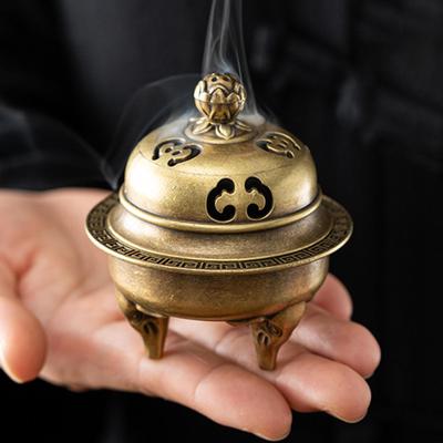 Burner Holder Bowl with Lid Hollowed Out Chinese Metal Small for Home Bookshelf Tea Room Cabinet