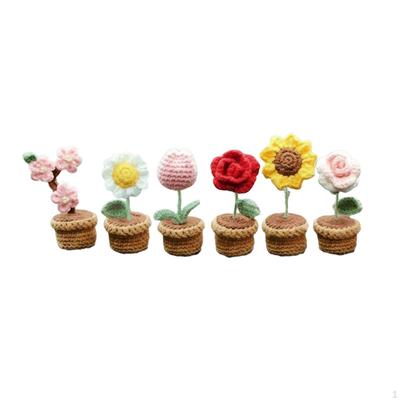 Crochet DIY Kit, Yarn Flower Arrangement, Mini Potted Flower, Handmade Car Decor