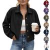 Women's Corduroy Jacket, Stylish Loose Fit Cropped Design with Collar, Versatile Everyday Wear