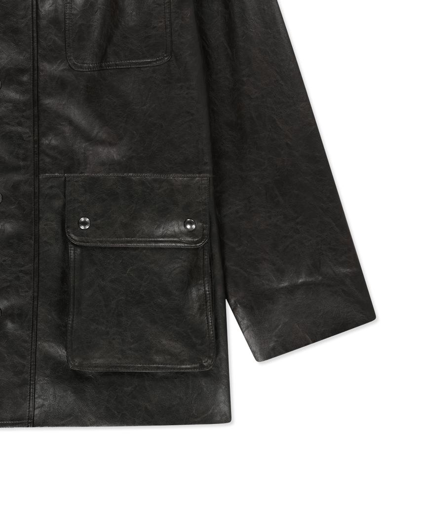 MATIN KIM Faux Leather Safari Jacket In Brown