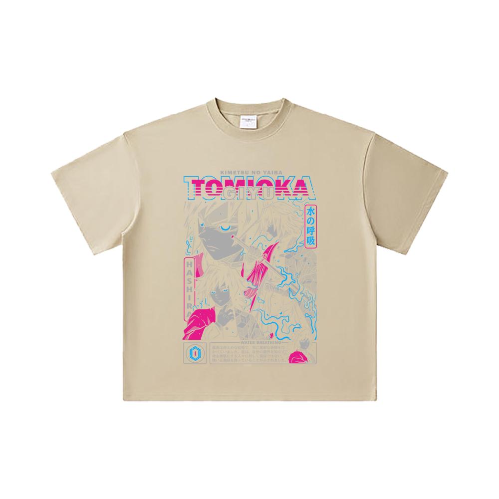 260 GSM Double Yarn 32 Count 100% Cotton Demon Slayer V10 Tomioka Print Unisex Heavy Cotton T Shirt