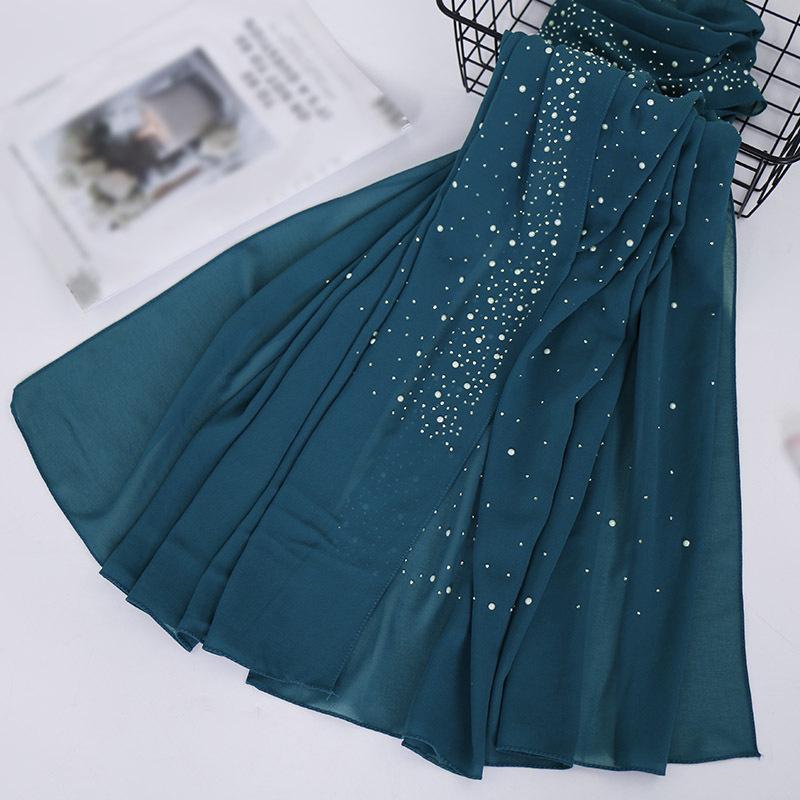 

Малайзійський шарф з довгого шифону з гарячим фіксуванням та прикрасами з порцелянових перлів 180cm