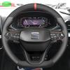 Black Suede Red Marker No-slip Steering Wheel Cover for SEAT Leon IV Ateca Tarraco - Ibiza 6F Arona  Leather Braid