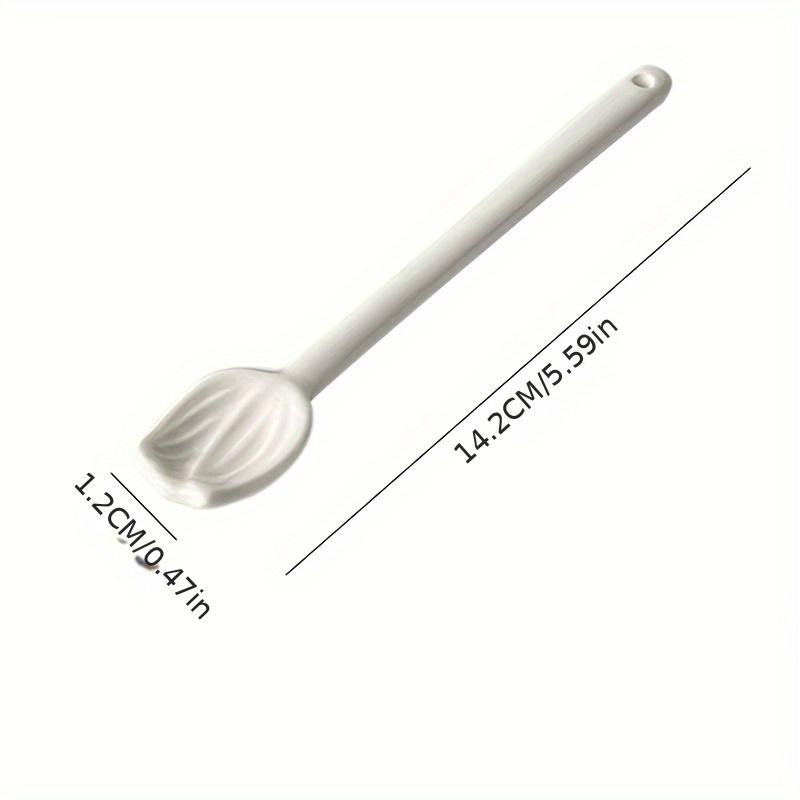 3/6pcs Ceramic Coffee Stirring Spoon, Ceramic Pure White Tulip Relief Creative Spoon, Coffee Supplies Small Spoon