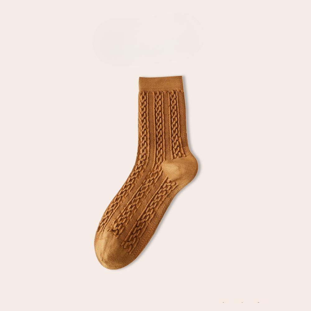 Women's Autumn and Winter Cashmere Mid-calf Socks, Twisted Boneless Long Socks, Solid Color Thickened Warm Women's Wool Socks