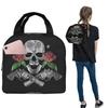 Red Roses With Guns And Skull Design Zip Hoodie Insulated Lunch Bag for Women Children Food Boxes Thermal Lunch Box Tote