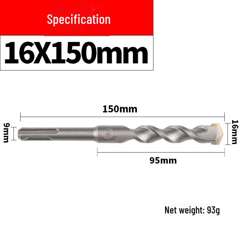 Impact Hammer Drill Bit for Drilling Through Concrete and Cement Walls with Round and Square Handles, Two Pits, and Two Grooves.