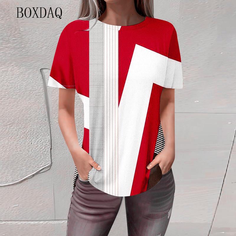 Geometric Striped Women Fashion T-Shirts Short Sleeve O-Neck Streetwear Ladies T Shirt Summer 3D Print Casual Tops Plus Size 6XL