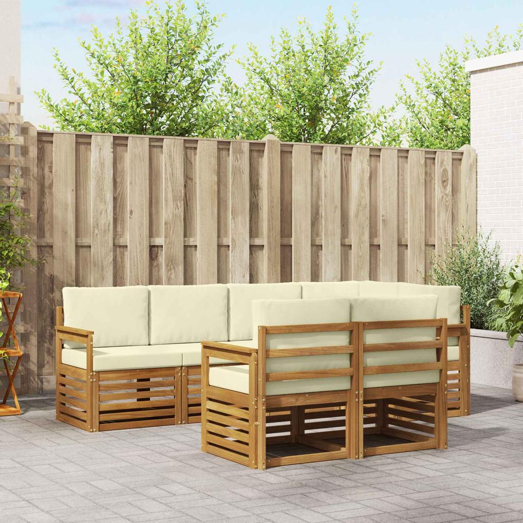 Outdoor Corner Sofa Set with Cushions 7 Pcs Natural and Cream