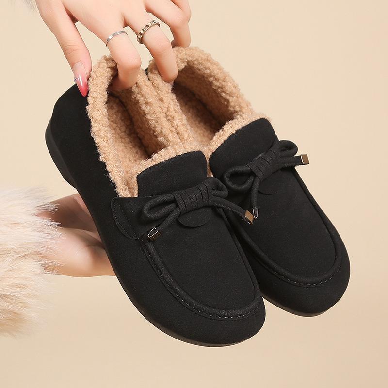 Autumn and winter new Doudou shoes women's velvet warm casual shoes flat lazy shoes fluffy shoes one pedal women's cotton shoes