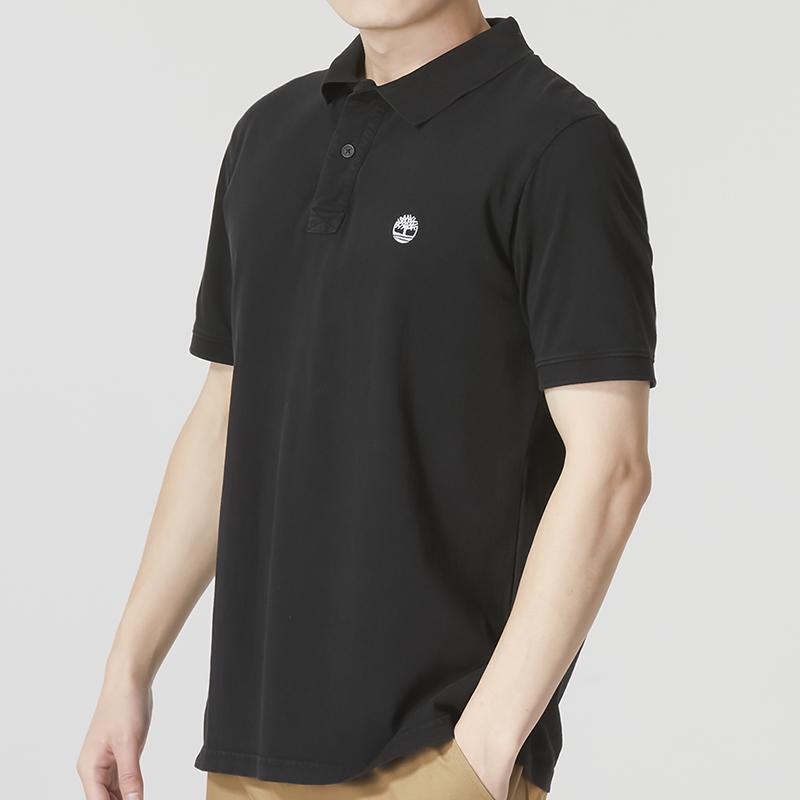 Timberland Solid Color Button Short Sleeve Polo Shirt Men tops Black A6R29001