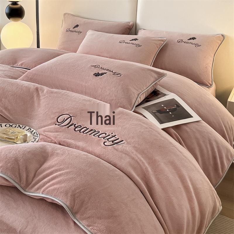 Class A Winter Double-Sided Velvet Coral Fleece Quilt Cover and Bed Sheet Set (4-Piece)
