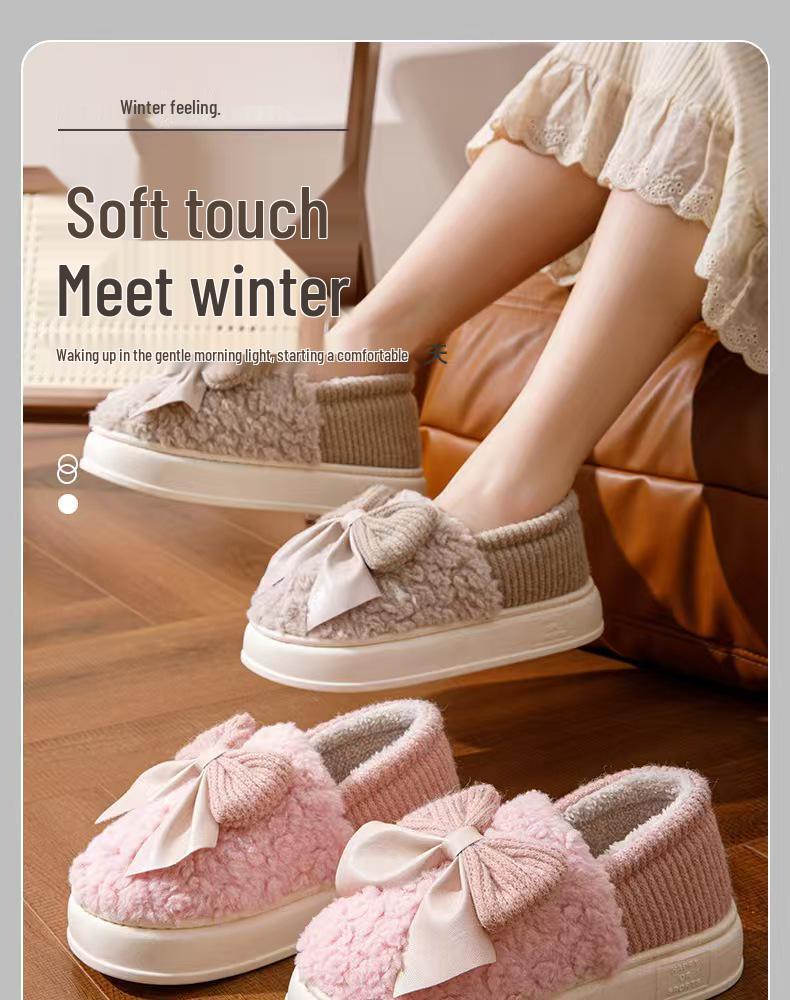 Women's Winter Bowknot Cotton Non-Slip Slippers