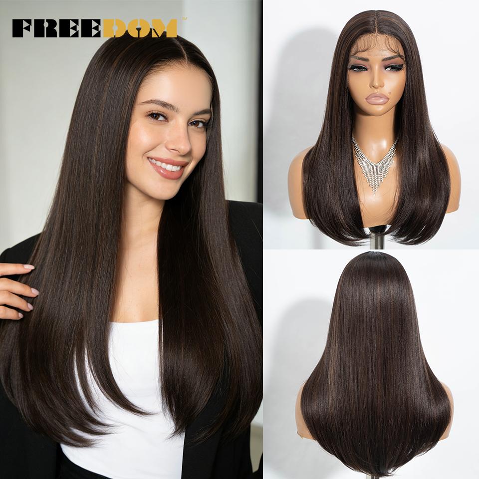 

FREEDOM Straight Synthetic Lace Front Wigs For Women Medium Long Bob Lace Wig 22 Inch Ombre Brown Blonde White Cosplay Wigs (as the picture,22inches)