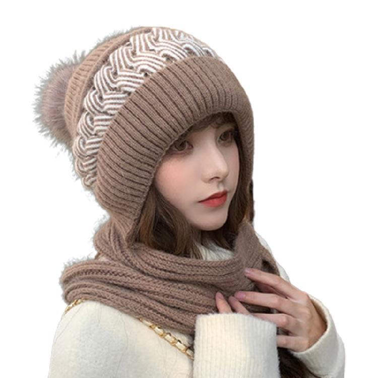 Women Korean Style Scarf Student Hat Integrated Earmuffs Cap Sleeve Plush Winter