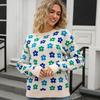 Autumn New Pullover Crew Neck Sweater Women's Versatile Flower Printing Warm Threaded Long Sleeve Knitted Top Women's